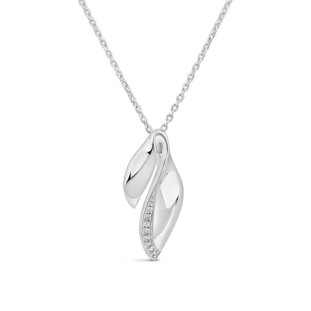 Sterling Silver Cubic Zirconia Double Leaf Shaped Pendant image number 0