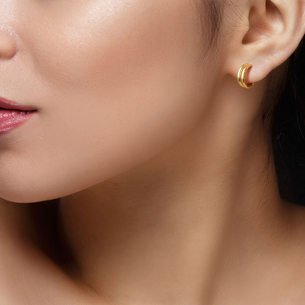 9ct Yellow Gold Double Row Half Hoop Earrings image number 2
