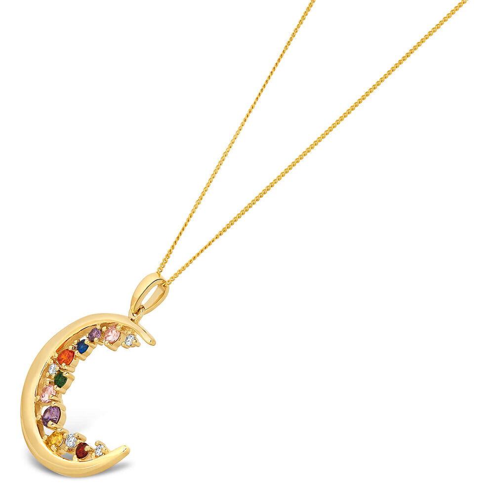 9ct Yellow Gold Multi Colour Half Moon Pendant (Chain Included)