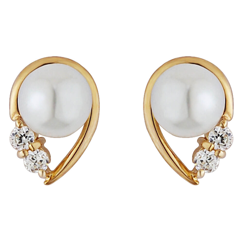 9ct gold freshwater cultured pearl and cubic zirconia stud earrings