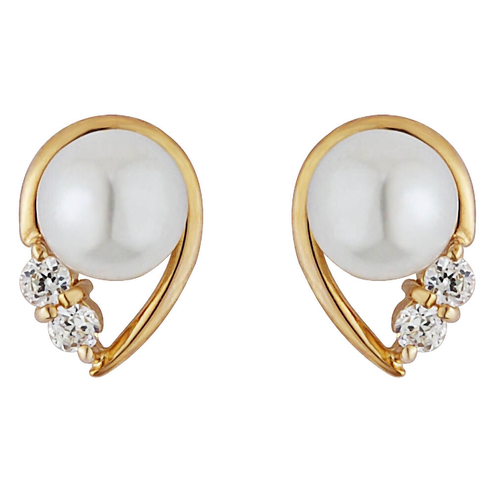 9ct gold freshwater cultured pearl and cubic zirconia stud earrings image number 0