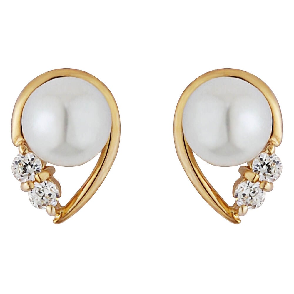 9ct gold freshwater cultured pearl and cubic zirconia stud earrings image number 0