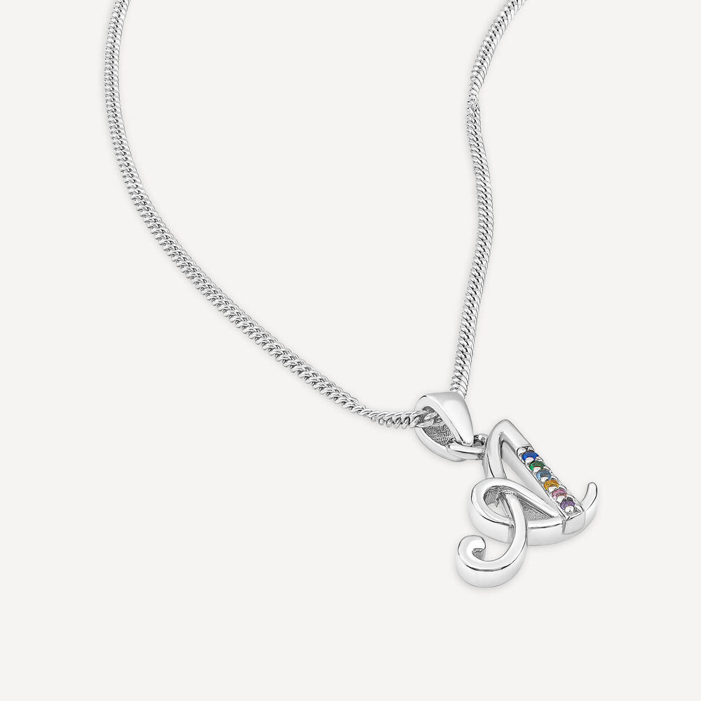Sterling Silver Coloured Stone Set Initial "A" Pendant - Chain Included image number 3