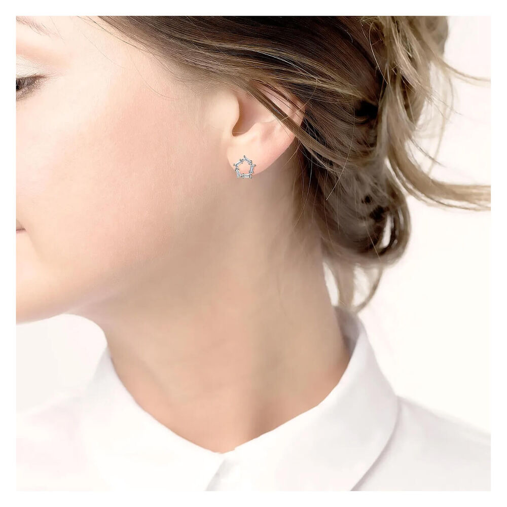 Sterling Silver Cubic Zirconia Open Circle Studs image number 2