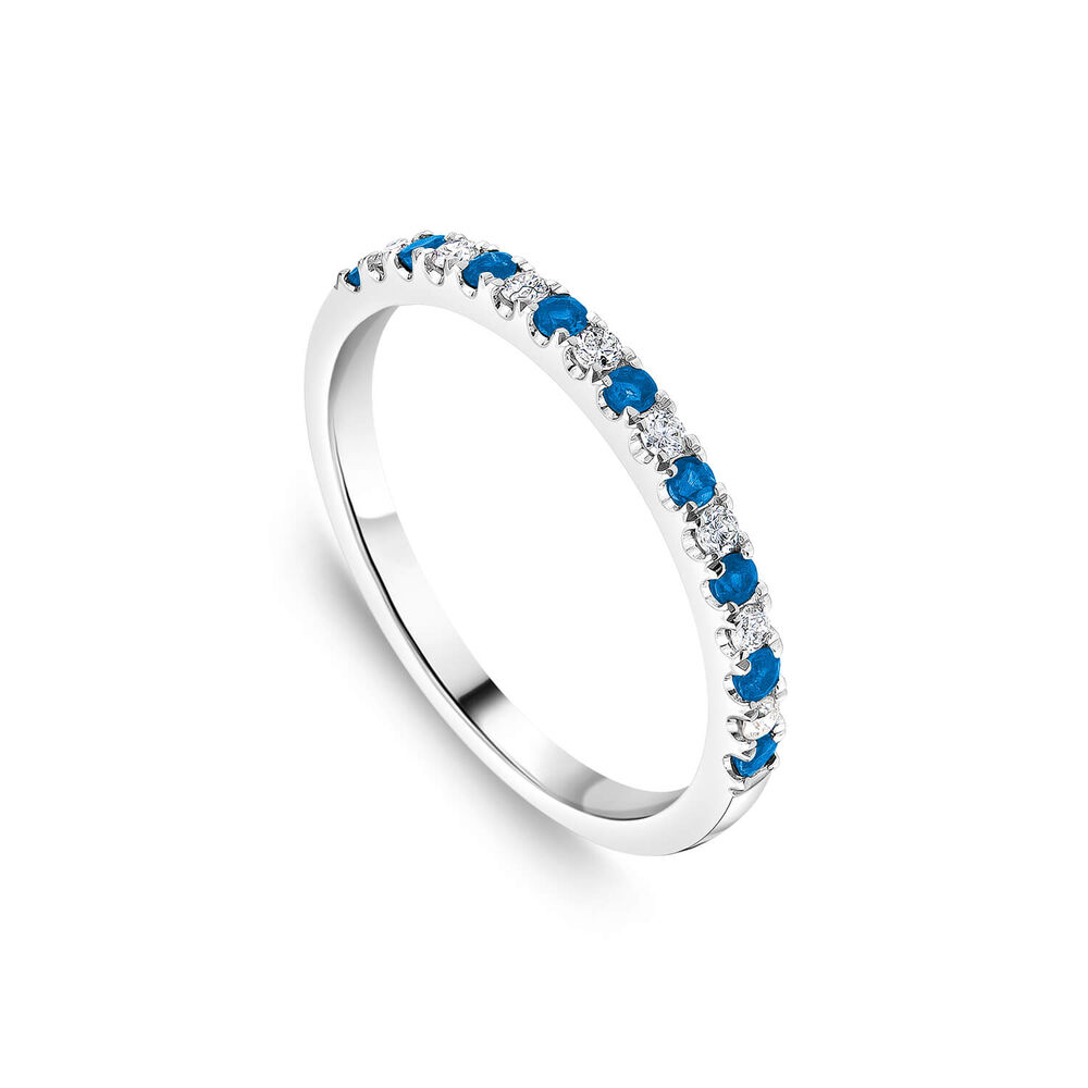 9ct White Gold Sapphire & 0.09ct Claw Set Diamond Half Eternity Ring