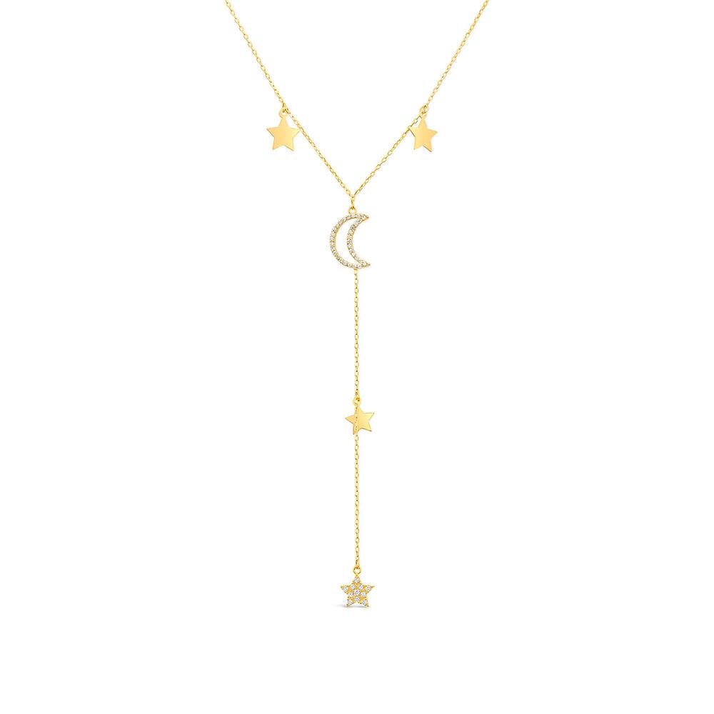 9ct Yellow Gold Moon & Stars Polished & Cubic Zirconia Y-Shaped Drop Necklet image number 0