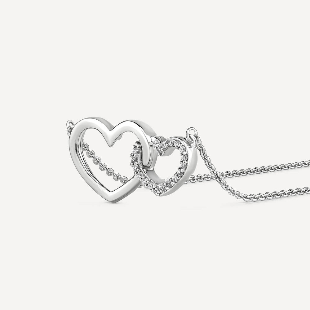 9ct White Gold Double Heart Diamond Set Necklet image number 3