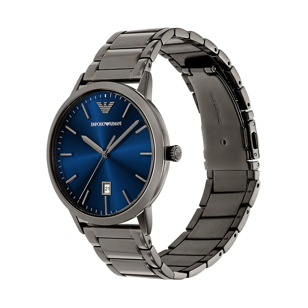 Emporio Armani Ruggero 43mm Blue Dial Dark Grey Stainless Steel Bracelet Watch