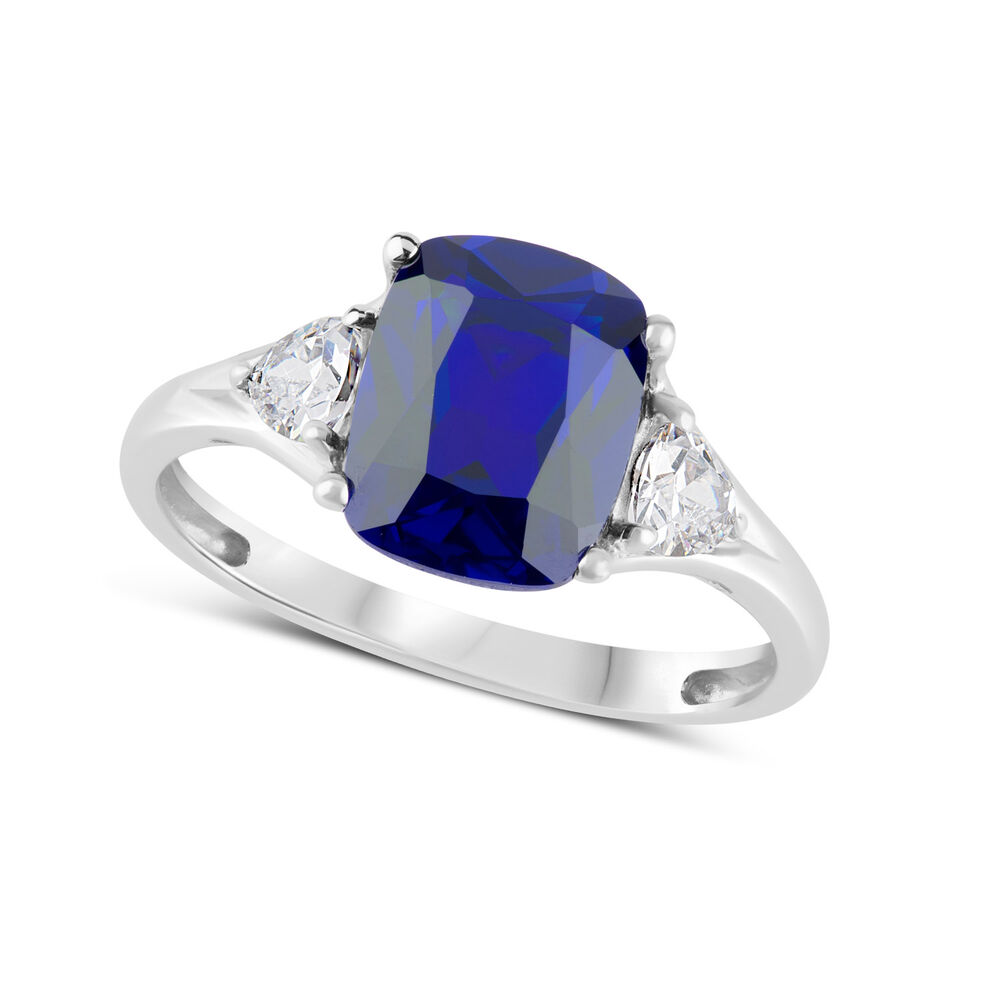 9ct White Gold Created Sapphire & Cubic Zirconia Ring