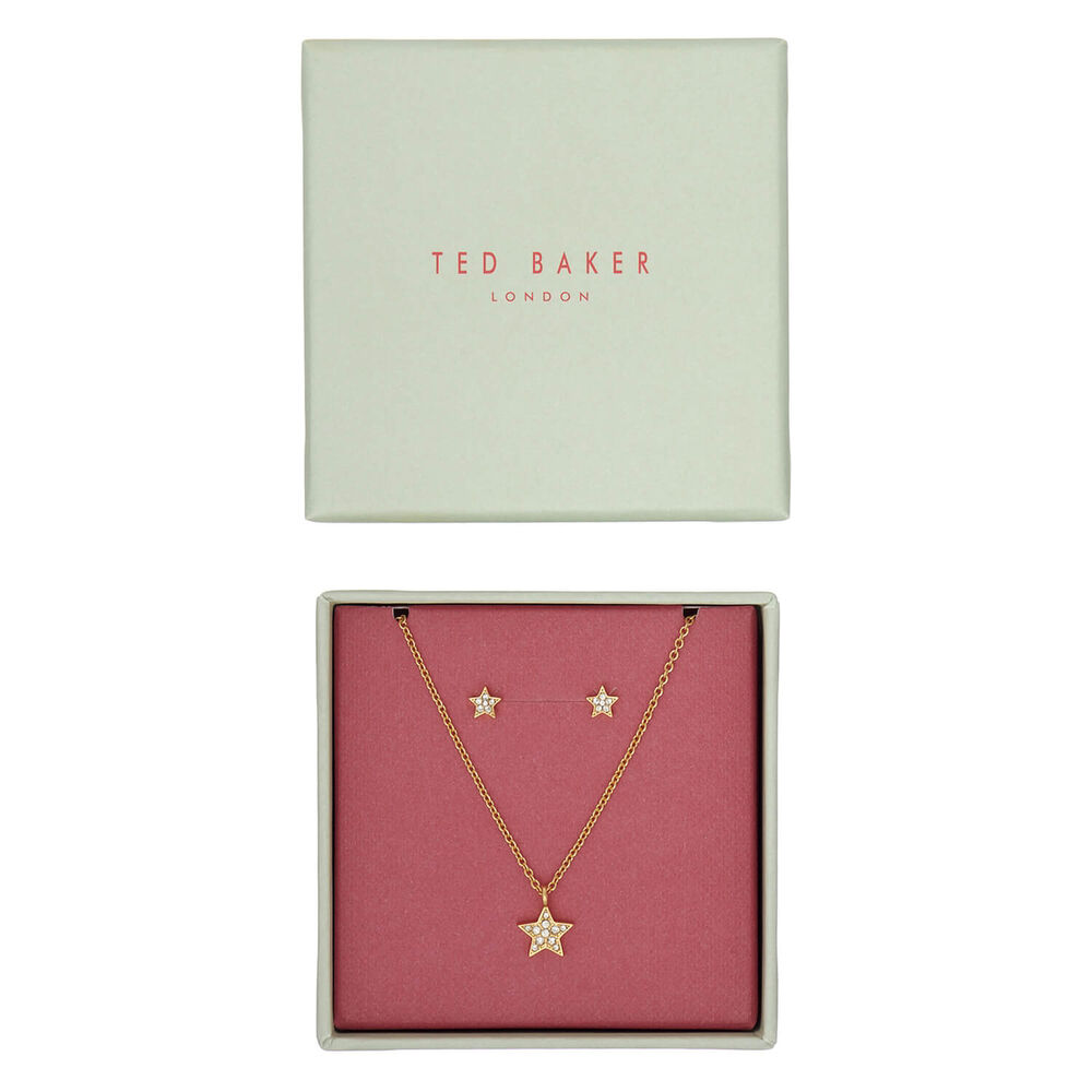Ted Baker Pave Gold Tone Earrings & Pendant Set