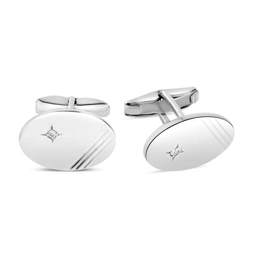 Sterling Silver Oval Cubic Zirconia Set Cufflink image number 1