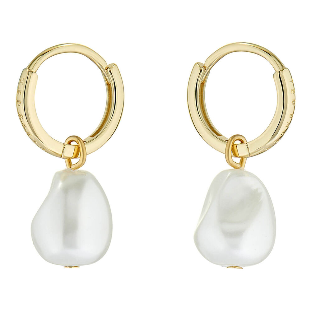 Ted Baker PERIAA Pearly Chain Gold Tone Huggie Earrings image number 1