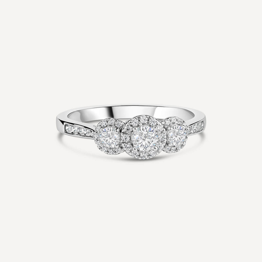 Platinum Tulip Set 3 Stone Halo 0.50 ctDiamond Ring image number 2