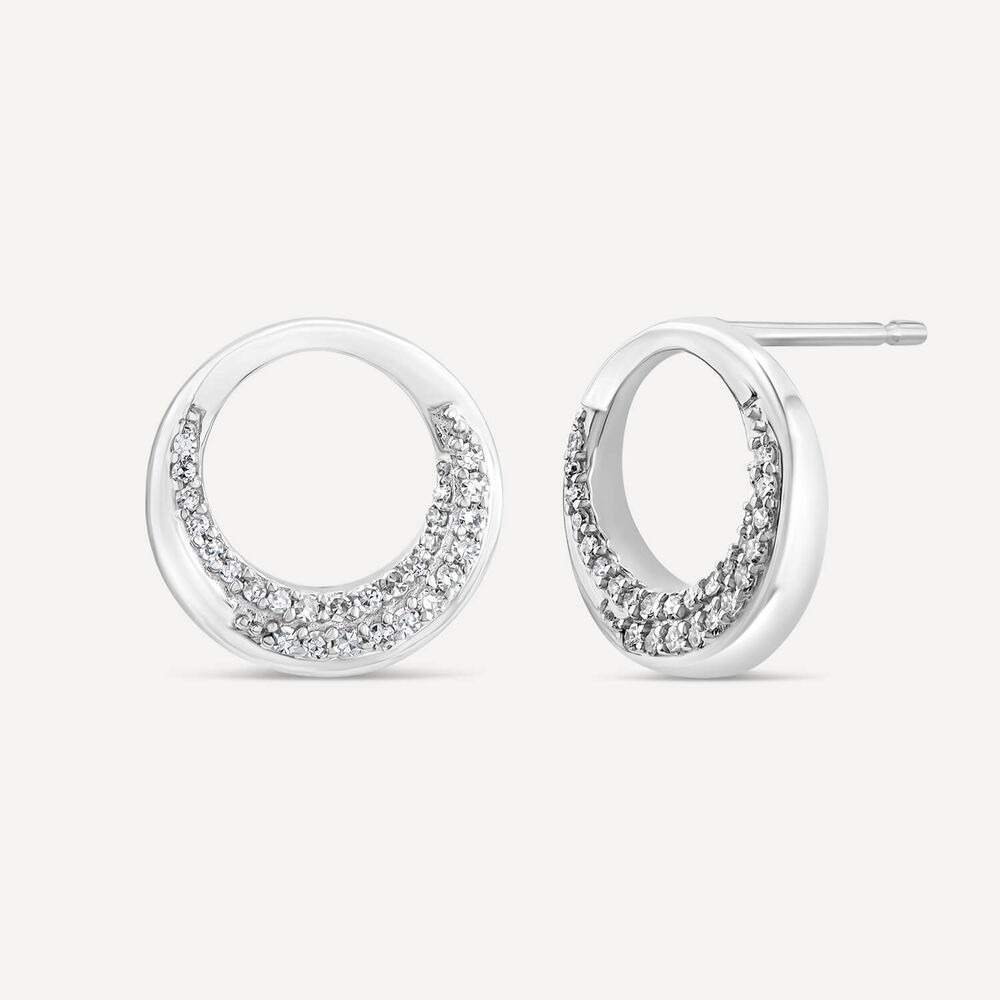 9ct White Gold 0.12ct Diamond Pave Open Circle Stud Earrings image number 1