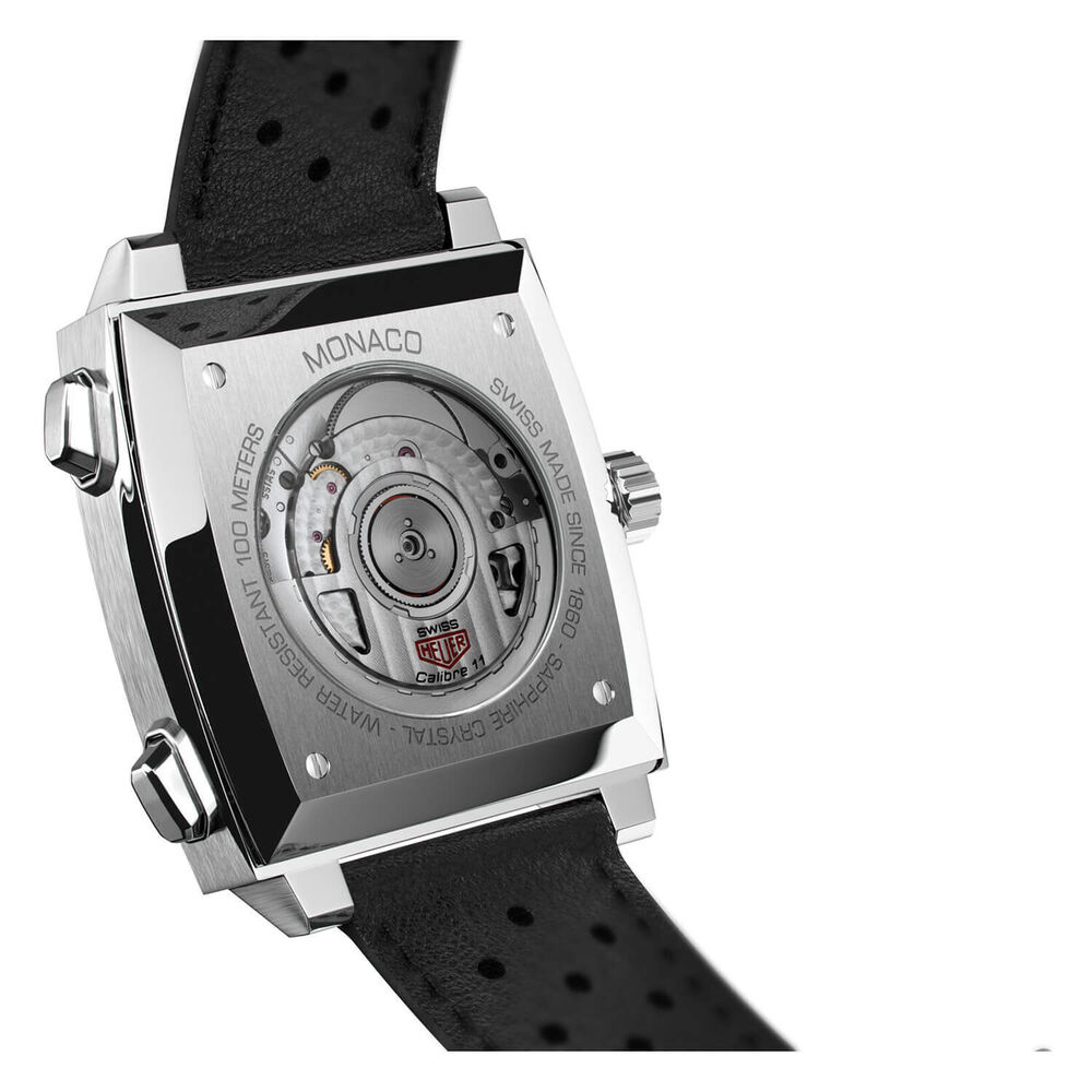 TAG Heuer Monaco Chronograph 39mm Blue Dial Black Leather Strap Watch image number 3