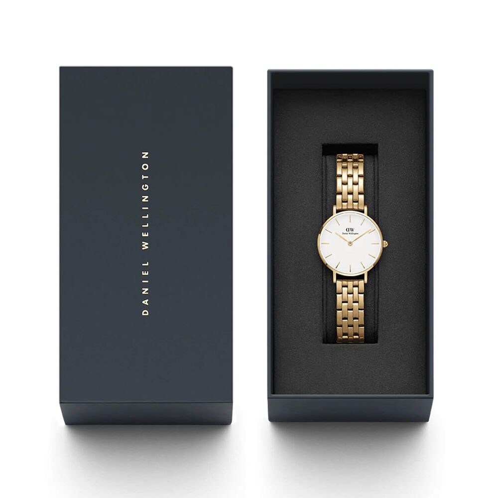 Daniel Wellington Petite 5-Link Evergold 28mm White Dial Gold Plated Steel Bracelet Watch image number 4