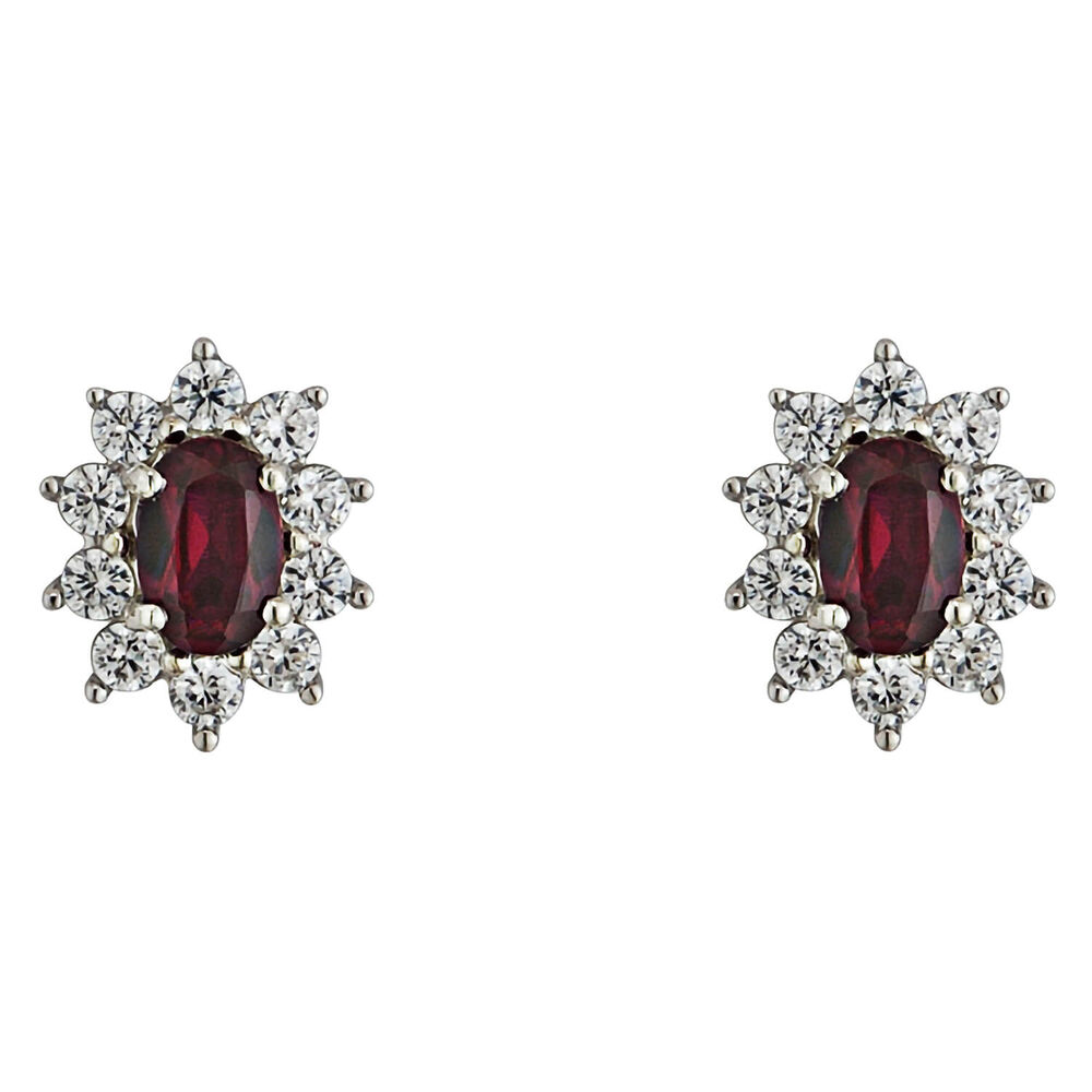 9ct White Gold Created Ruby and Cubic Zirconia Stud Earrings