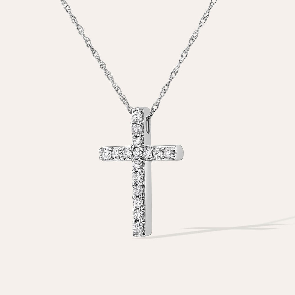 Born Classic 9ct White Gold Lab Grown 0.15ct Round Brilliant Diamond Cross Pendant