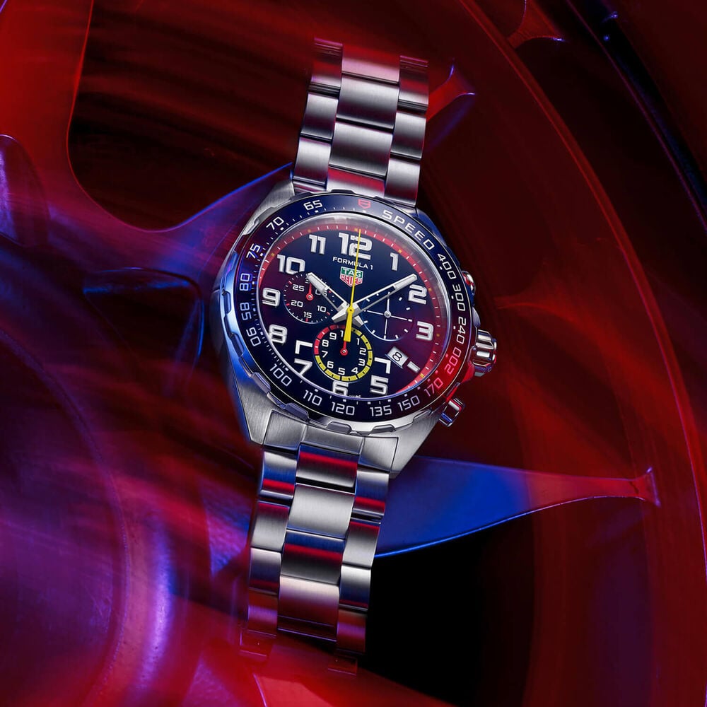 TAG Heuer Formula 1 Red Bull Quartz 43mm Chronograph Blue Dial Steel Case Bracelet Watch image number 1