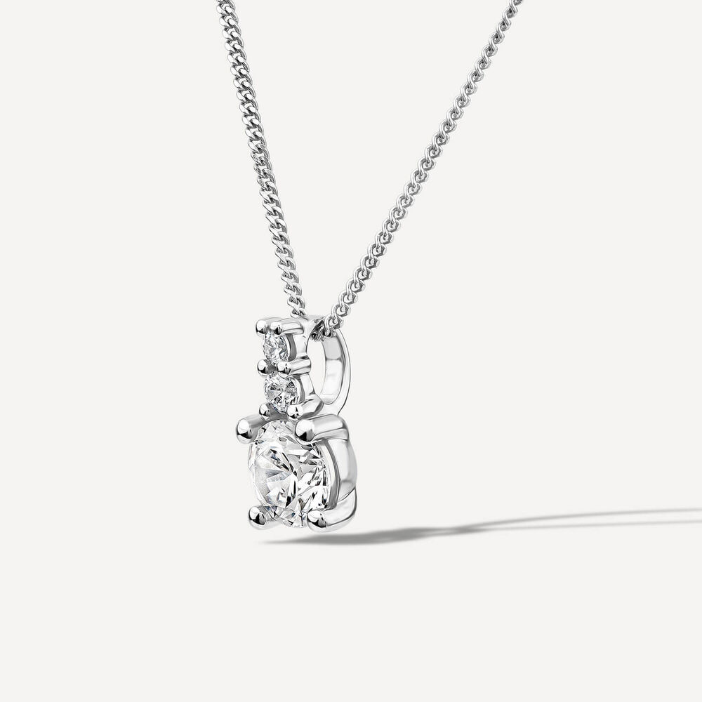9ct White Gold Round Cubic Zirconia Top Pendant image number 1