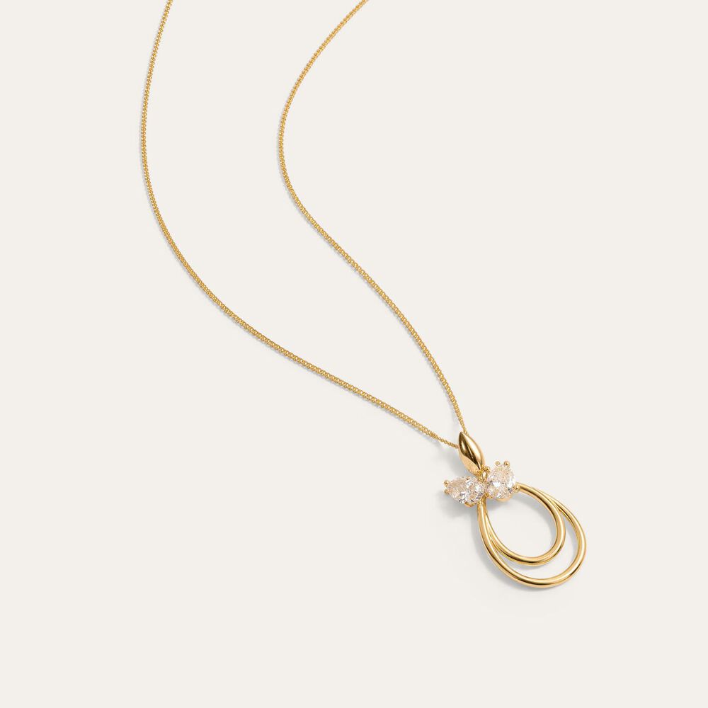 9ct Yellow Gold Two Pear Cubic Zirconia Double Teardrop Pendant