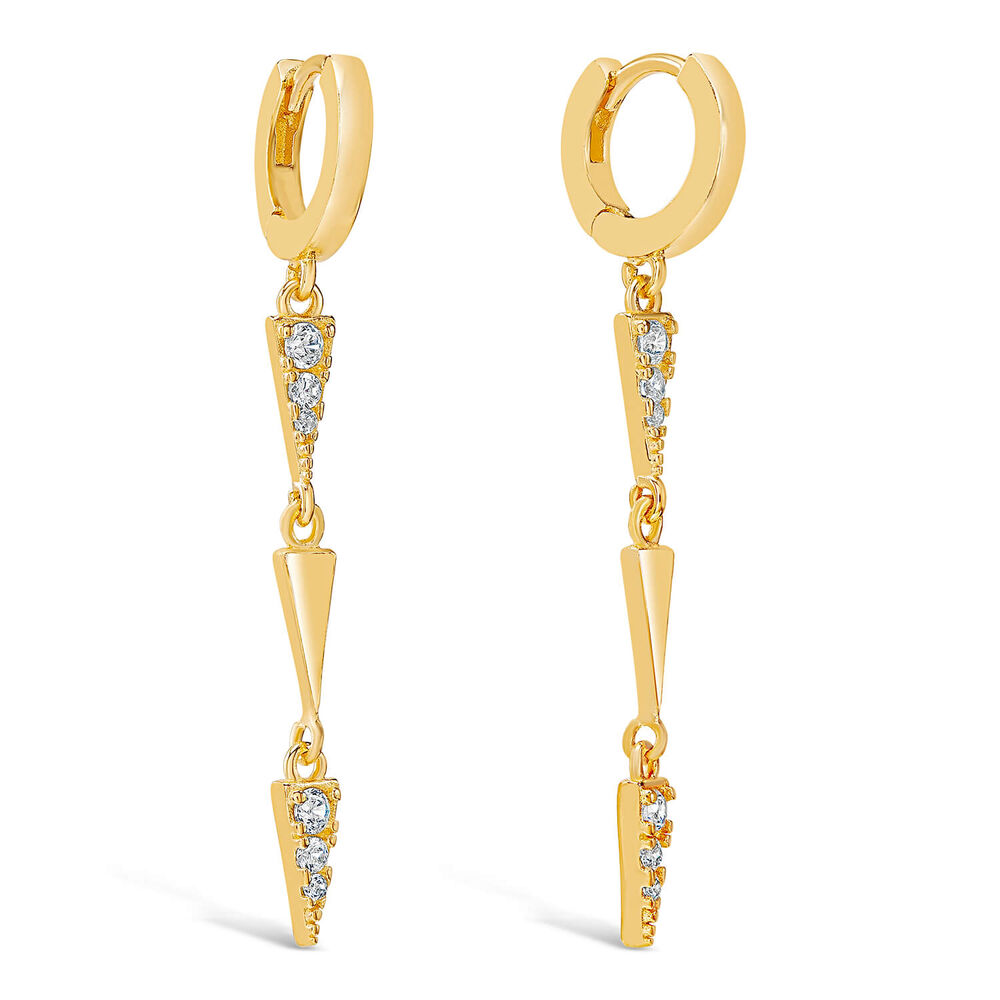 Silver & Gold Plated Long Cubic Zirconia Trilogy Hoop Drop Earrings