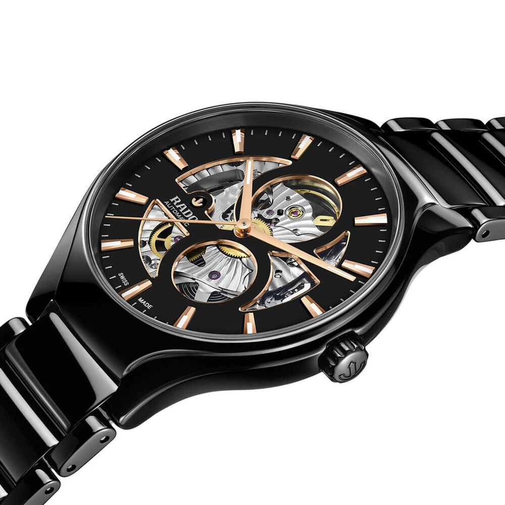 Rado True Round Automatic Open Heart 40mm Black Dial High-Tech Ceramic Bracelet Watch