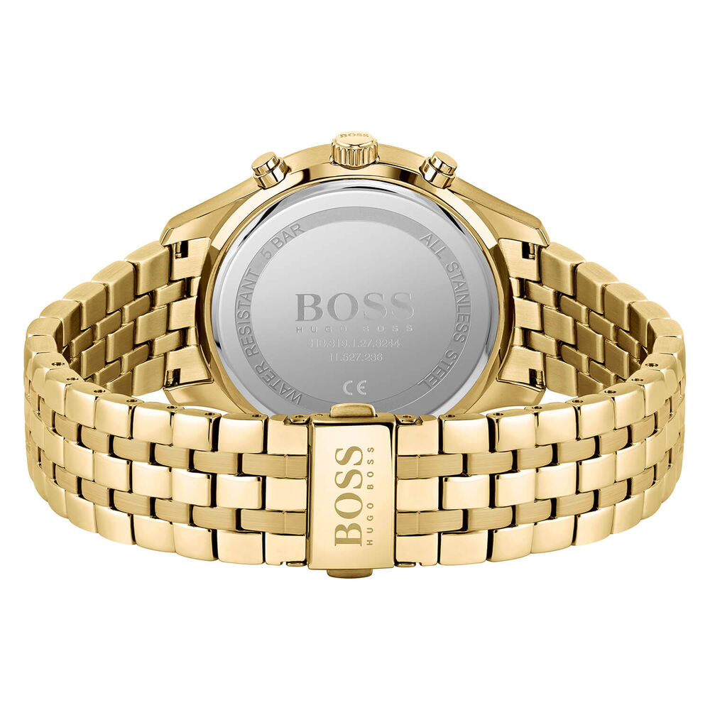 Hugo BOSS Associate 42mm Blue Dial Chronograph Yellow Gold IP Case Bracelet Watch image number 2