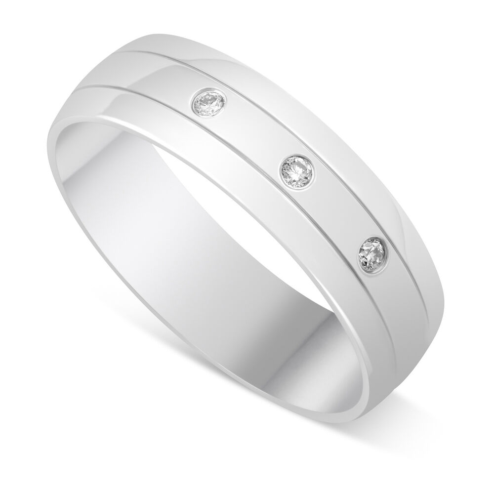 9ct White Gold Gents Diamond Wedding Ring image number 0