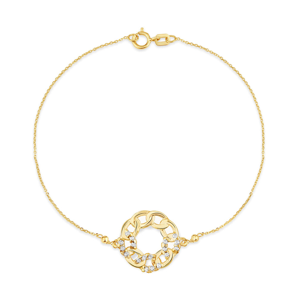 9ct Yellow Gold Cubic Zirconia Set Curb Circle Chain Bracelet