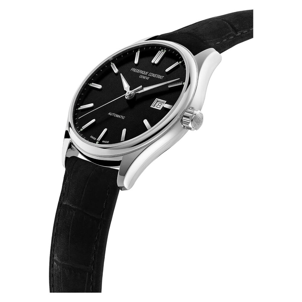 Frederique Constant Index Automatic Black Dial Steel Case Black Strap Watch