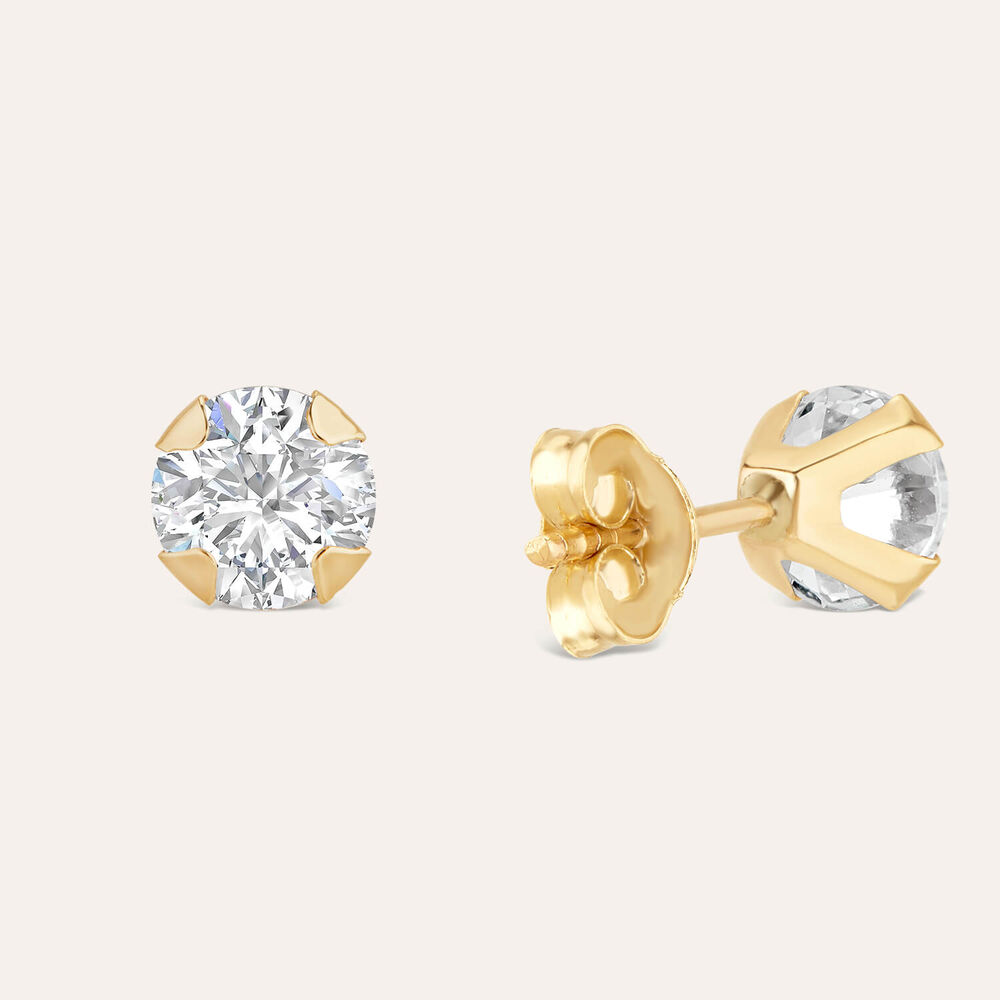 9ct Yellow Gold 5mm Four Claw Cubic Zirconia Stud Earrings