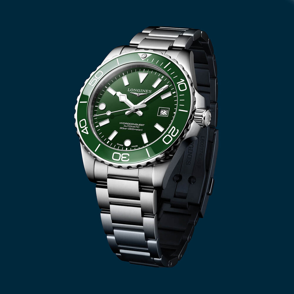 Longines HydroConquest 42mm Green Dial & Bezel Steel Bracelet Watch