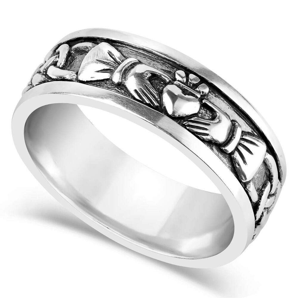 Sterling Silver Gents Oxidized Claddagh Celtic Knot Ring