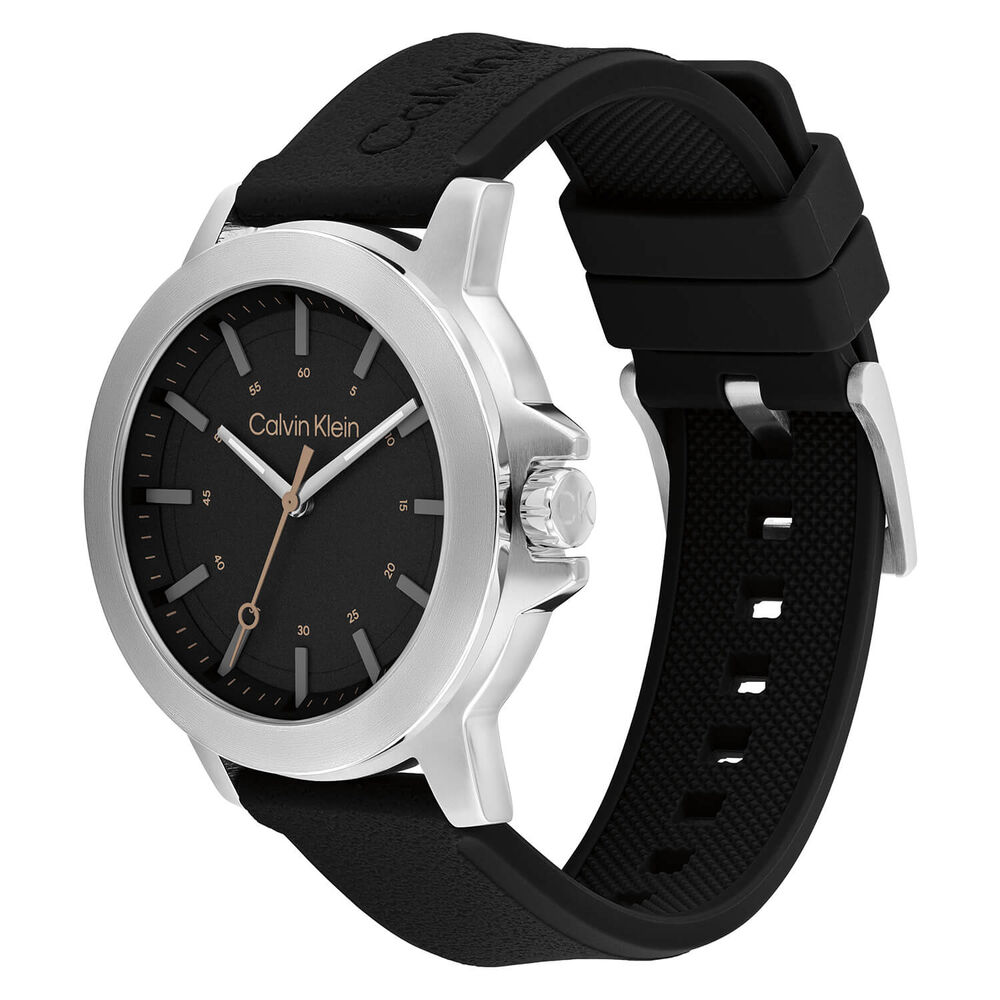 Calvin Klein Reset 42mm Black Dial Steel Case Black Rubber Strap Watch