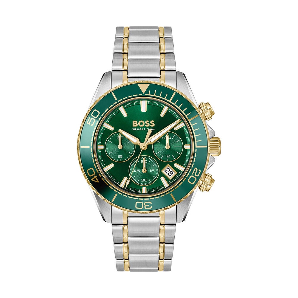 BOSS Sealiner 44mm Green Dial Two Tone Stainless Steel Bracelet Watch image number 0