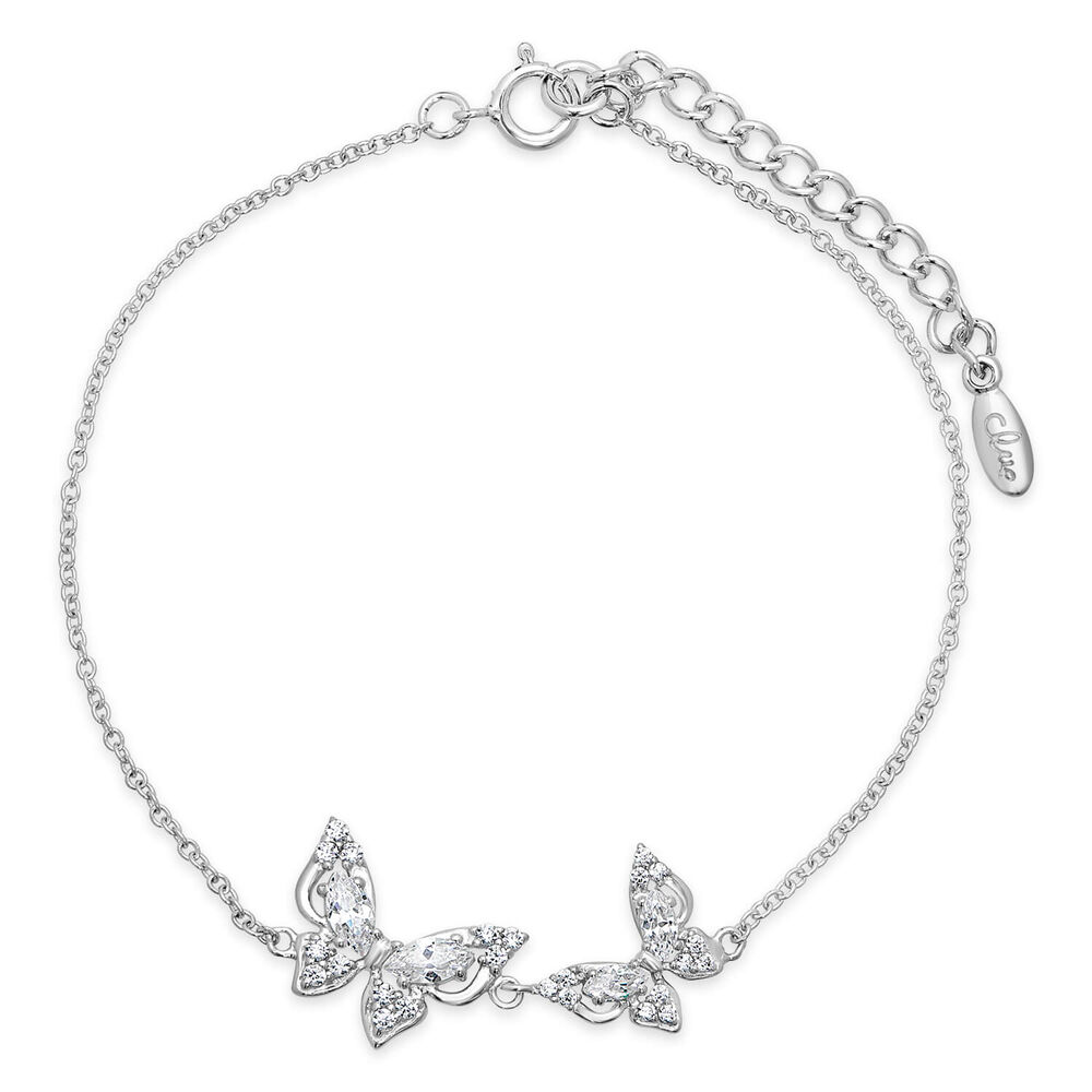 Sterling Silver Cubic Zirconia Set Double Butterfly Bracelet