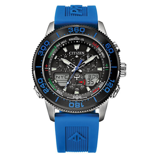 Citizen Eco Drive Promaster Sailhawk Black Dial Stainless Stell Case Blue Rubber Strap Wr200 Watch