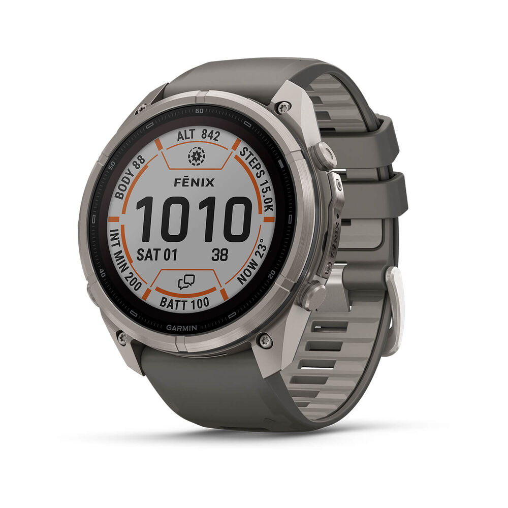 Garmin fenix 9 Pro Solar 51mm Titanium Pebble Grey Silicone Strap Watch