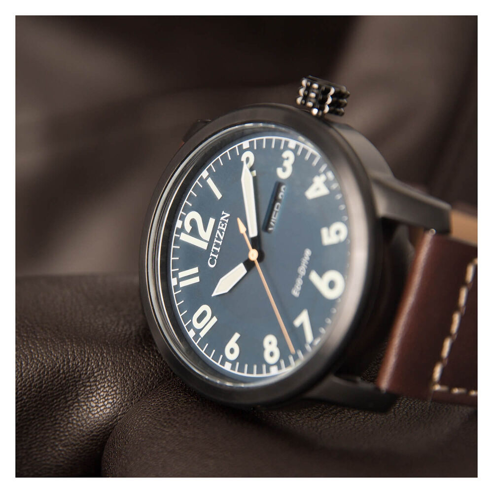 Citizen Eco-Drive Chandler Blue Dial and Brown Leather Strap Men's Watch image number 3
