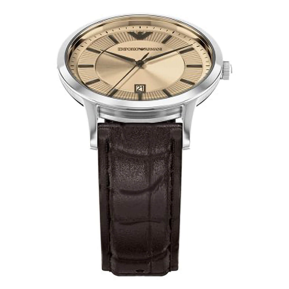 Emporio Armani Renato 43mm Beige Dial Brown Leather Strap Watch