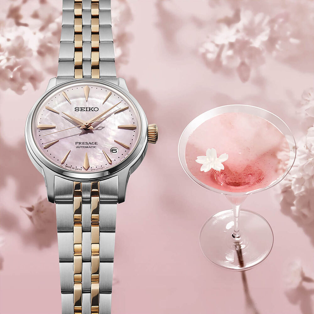 Seiko Presage &lsquo;Springtime&rsquo; Cocktail Time Limited Edition 34mm Pink Dial Steel Bracelet Watch image number 8