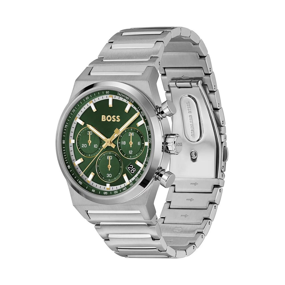 BOSS Candor Chronograph 41mm Green Dial Steel Bracelet Watch