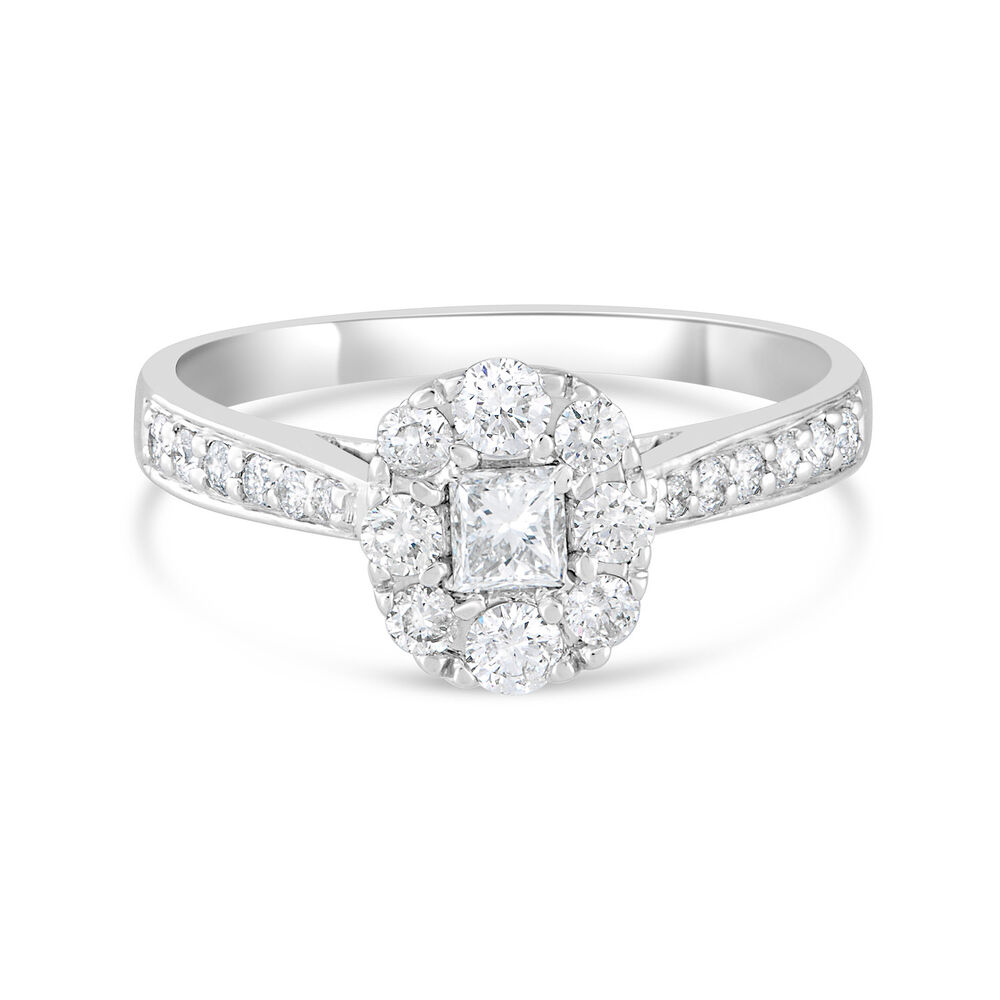 18ct White Gold Princess Cut Centre with Halo 0.65 Carat Diamond Engagement Ring image number 4