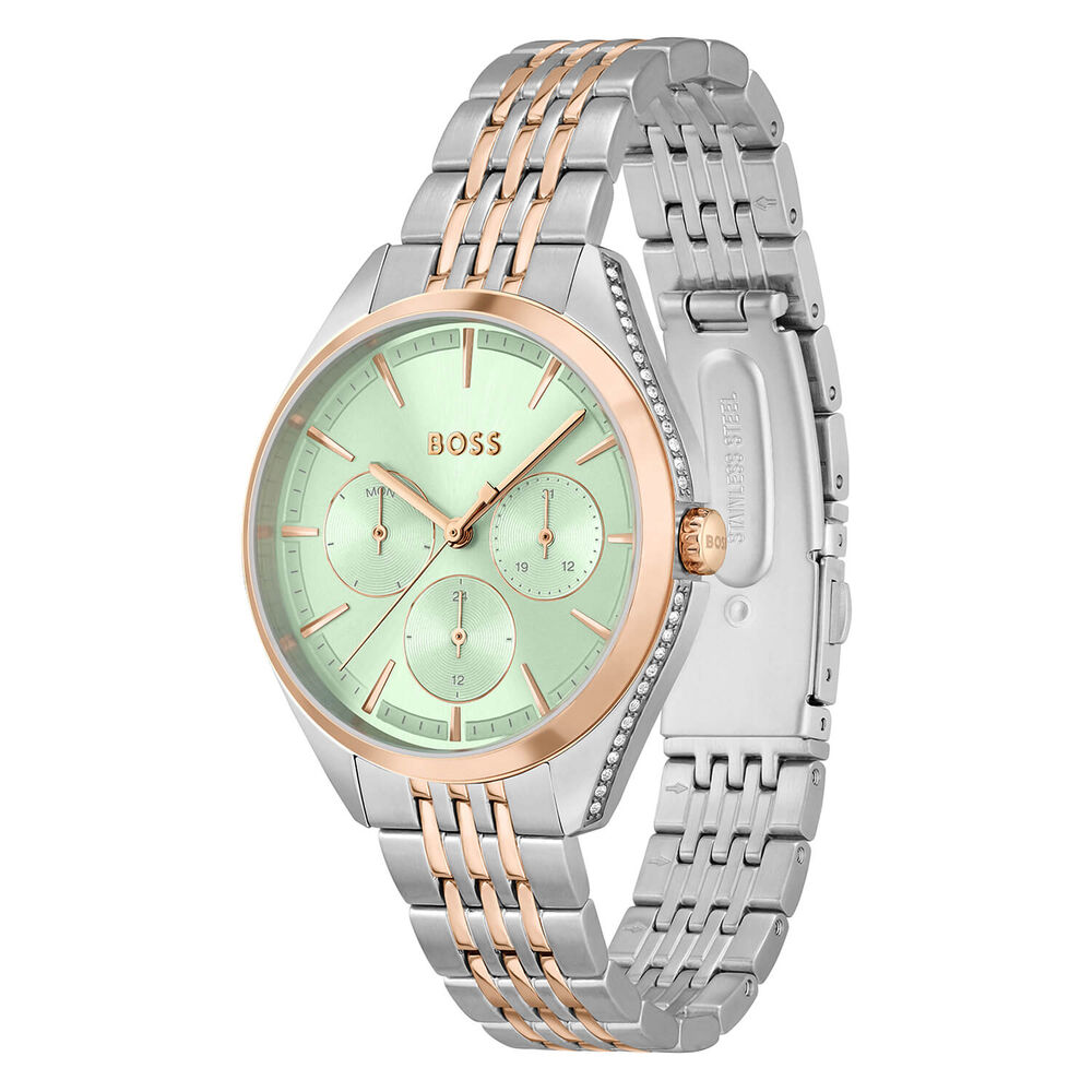 BOSS Saya 37mm Quartz Green Dial Rose Gold Index IP Case Bracelet Watch