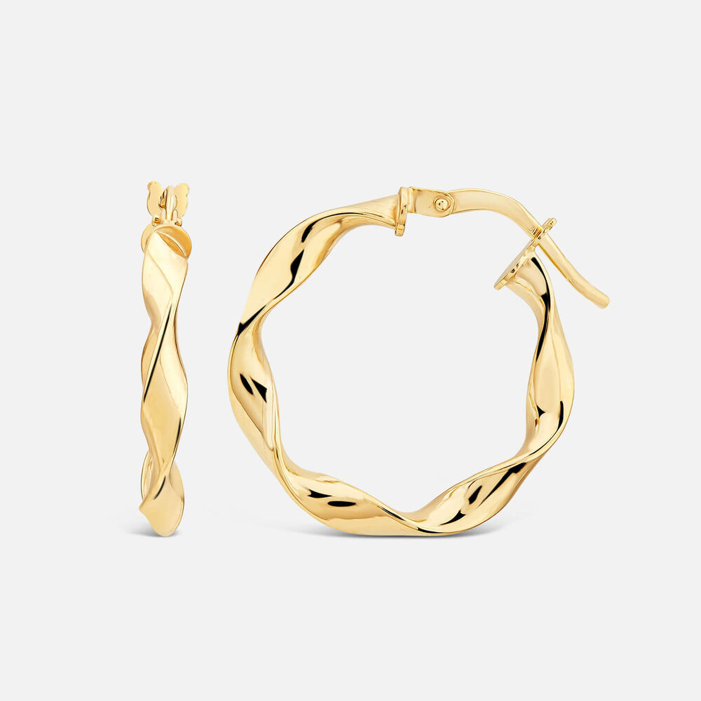 9ct Yellow Gold Twist 20mm Hoop Earrings