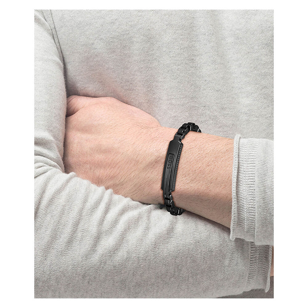 BOSS Orlado Black IP Chain & Plate Men's Bracelet