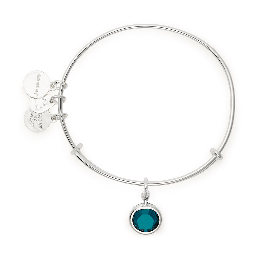 Alex And Ani Silver-Tone Emerald Swarovski Crystal May Birthstone Bangle image number 1