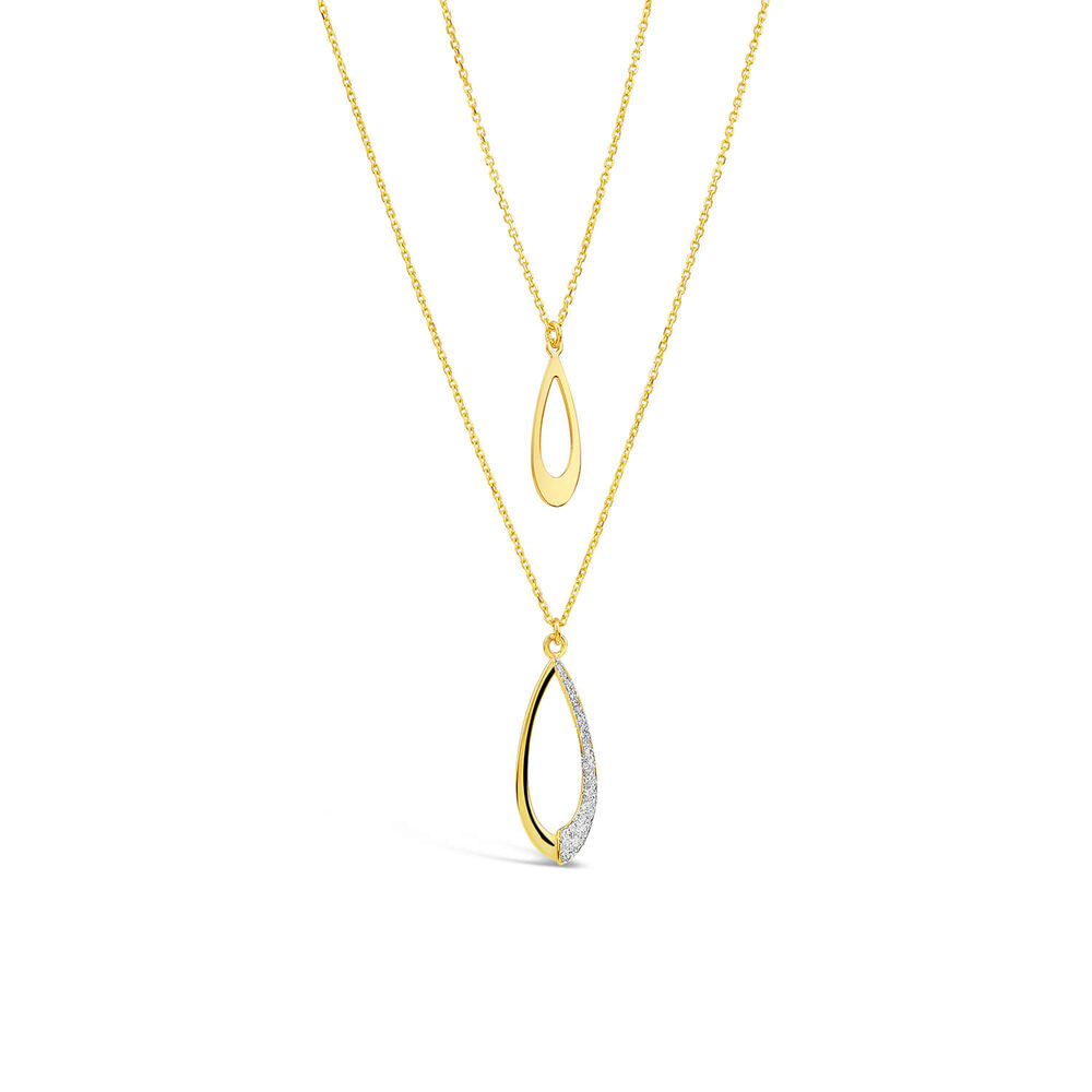 9ct Yellow Gold Half Glitter& Polished Open Pear Double Chain Necklet image number 0