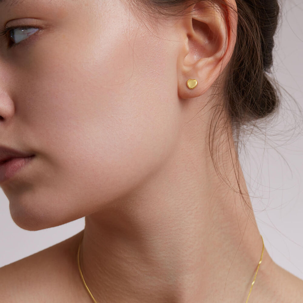9ct Yellow Gold Polished Plain Heart Stud Earrings image number 3